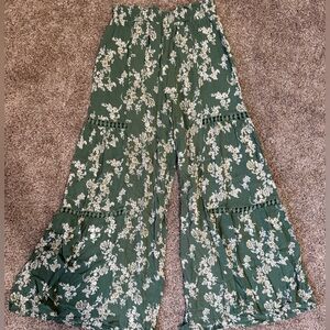 Floral Green Flowy Wide leg Pants